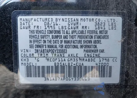 2016 Nissan Sentra S from USA, damaged, VIN 3N1AB7AP0GY330663